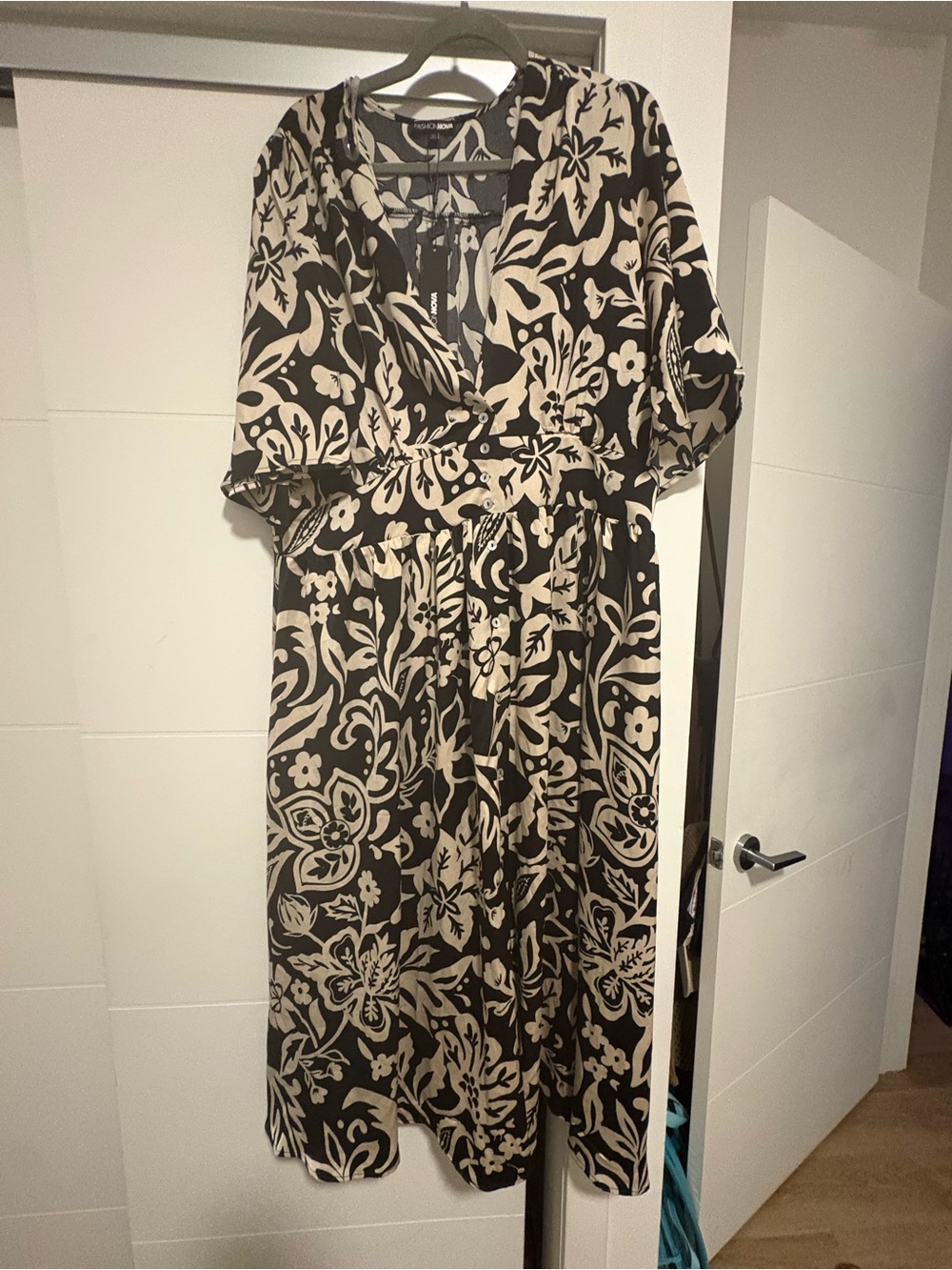 Fashion Nova Curve Margaret Satin Midi Dress - Black and Cream